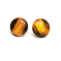 A pair of silver polished tiger's eye earrings, dia. 1.6cm.
