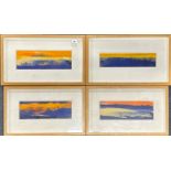 A framed group of four pencil signed textured gouache with indistinct signature on the back, frame