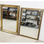 Two heavy gilt framed mirrors, largest 105 x 75cm.