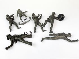 A group of six 19th C. cast lead figures of pugilists, classical figures and a circus trainer, H.