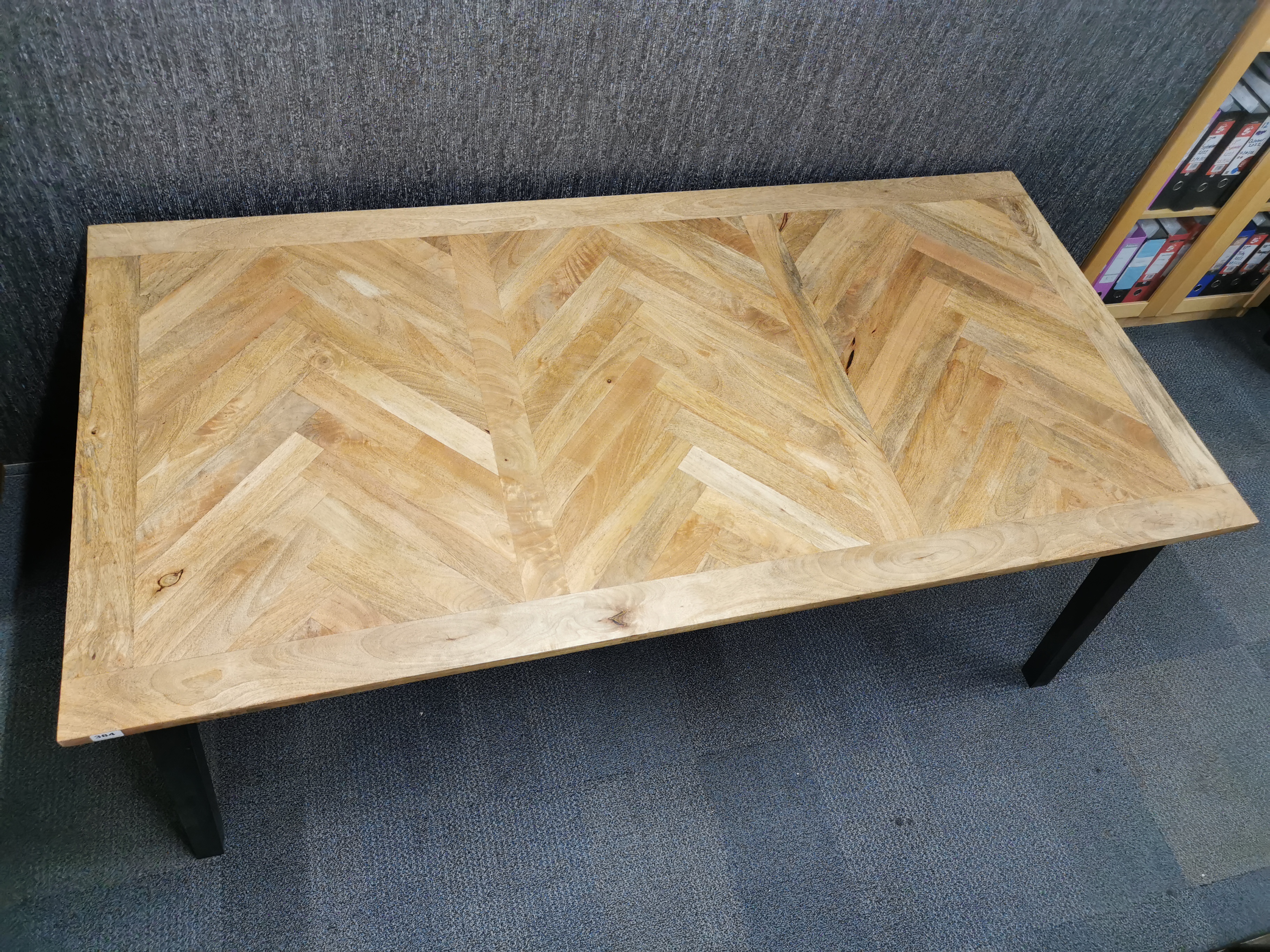 A large light oak dining table with painted base, 200 x 100cm. - Image 3 of 5