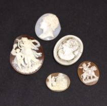 A group of antique un-mounted carved shell cameos, largest 5cm.