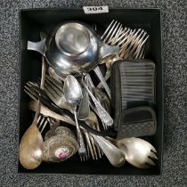 A box of silver plated cutlery etc.