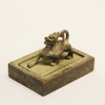 A Chinese bronze double scholar's seal, 8 x 6 x 5.5cm.