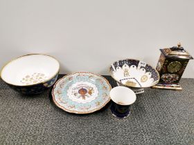 A Spode 200th Anniversary commemorative bowl with a group of other commemorative porcelain and a