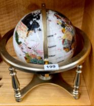 A semi-precious stone mosaic globe on gilt brass stand, overall Dia. 31cm. H. 31cm.