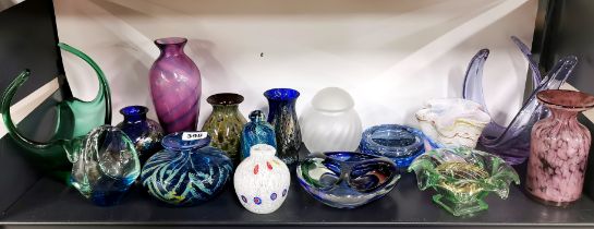 A group of mixed studio glass items, tallest 22cm.