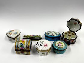 A group of Limoges and other porcelain boxes, largest 7cm.