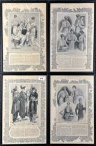 A set of four framed 1914 fashion pages from The Queen, lady's newspaper. 28 x 41cm.