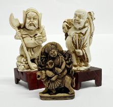 Two vintage Chinese composition figures together with an Indian figure, H. 10cm.