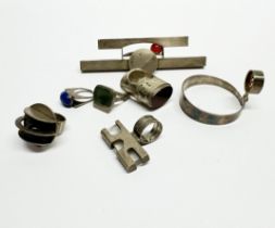 A group of Finnish white metal jewellery items set with various stones, some intialed ER with