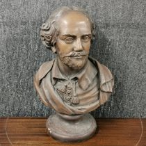 A large 19th C. terracotta bust of William Shakespeare, H. 53cm.