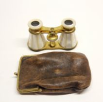 A pair of gilt brass and mother of pearl opera glasses.