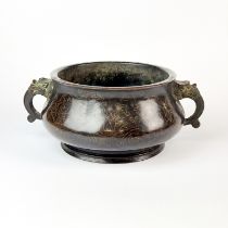 An impressive Chinese bronze censer, W. 25cm. H. 10cm.