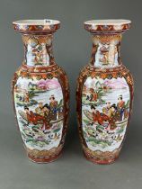 A pair of large hand-painted Japanese porcelain vases, H. 62cm.