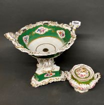 A 19th C. hand-painted porcelain centrepiece, H. 31cm. W. 34cm. together with a 19th C. porcelain