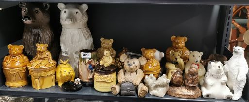 A group of ceramic and other bear figures, tallest 30cm.