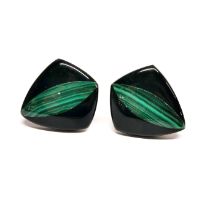 A pair of silver onyx and malachite set earrings, L. 2.2cm.