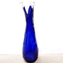 A large vintage blue glass vase, H. 59cm.
