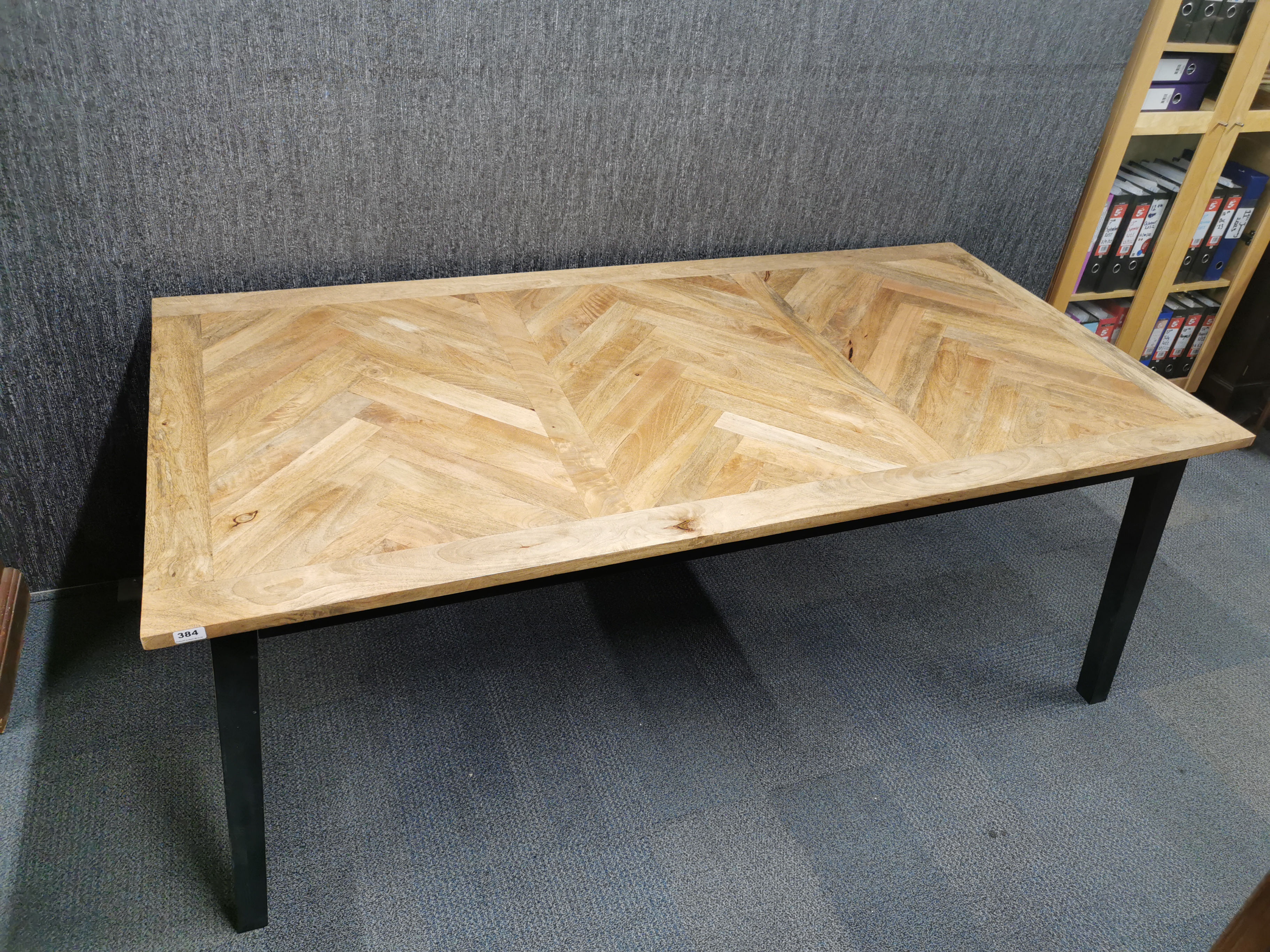 A large light oak dining table with painted base, 200 x 100cm. - Image 2 of 5