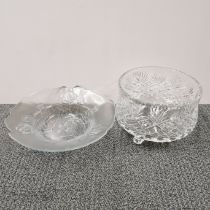 A large cut crystal fruit bowl, Dia. 29cm. H. 18cm. With a further glass bowl.