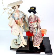 Two large wired porcelain and silk figures of Japanese girls, tallest 44cm.