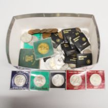 A box of mixed coins.