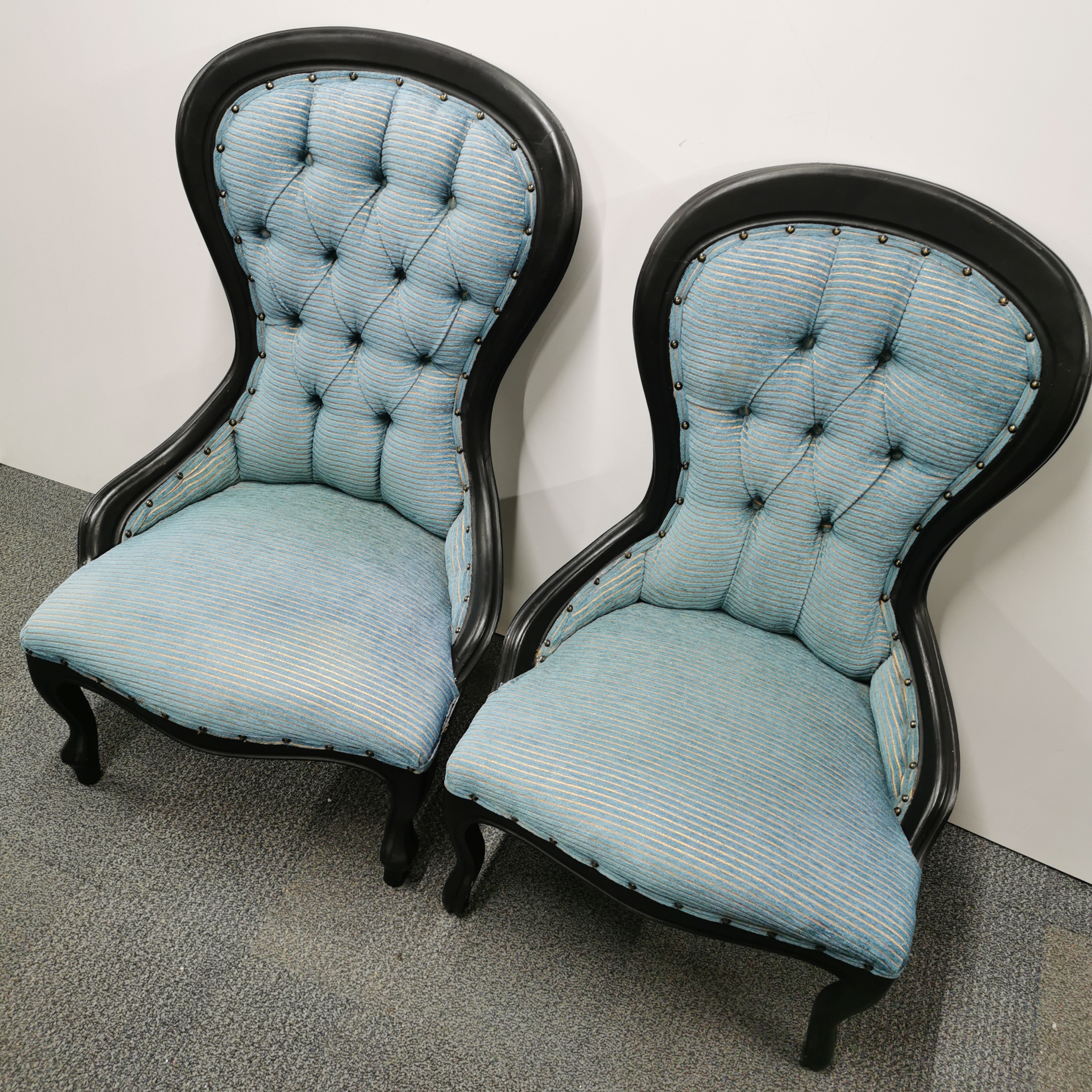 A pair of black finished balloon backed nursing chairs, H. 90cm. - Image 2 of 2