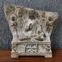 A Chinese carved hardstone temple panel, H. 37cm.