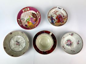 An early English chinoiserie design tea cup and saucer together with a group of four 18th/ early