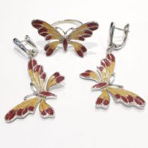 A pair of 925 silver drop enamelled earrings shaped as butterflies, L. 3cm, together with a matching