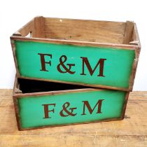 Two advertising wooden boxes, 25 x 44cm.