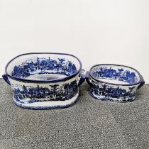Two Victorian style ceramic foot baths, largest W. 49cm.