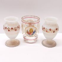 A pair of 19th century opaline glass vases, H. 10cm. Together with a similar period tumbler.