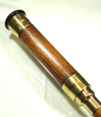 3 Draw Brass & Wood Telescope on Malacca Cane. This is a heavy gadget stick complete with a brass - Image 4 of 6