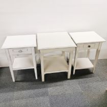 Two handmade cream finished single drawer bedside tables, largest 66 x 46 x 40cm, together with a