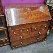 A ten drawer mahogany drop down bureau with leather interior, 98 x 92 x 50cm. Interior section