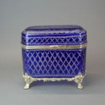 A large silver plate mounted Bohemian style cut crystal casket, W. 28cm, H. 23cm.