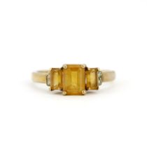 A 9ct yellow gold citrine set ring, (P.5).