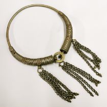 An old handmade nickel slave style collar, W. 20cm.