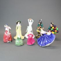 A group of six Royal Doulton figurines, with two Coalport.