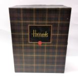 A Harrods presentation box of Balnagown single malt whiskey, with two Royal Scott crystal glasses.