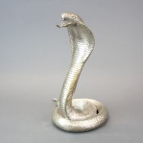 A silvered bronze/brass figure of a snake, H. 32cm.