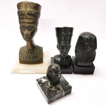 A group of 1920's/30's Egyptian metal heads, tallest H. 20cm.