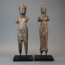 A pair of Cambodian style bronzed brass figures, H. 46cm.