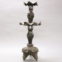 A large 19th/early 20th century Chinese bronze stand with detachable top section, H. 61cm.