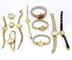 A quantity of mixed lady's wrist watches, including some 9ct ones.