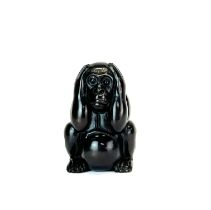 A quality carved hardwood Netsuke Gorilla, with inlaid bone signature, H. 5cm.