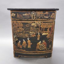 A Chinese decorated wooden miniature cabinet 28 x 30cm.