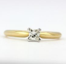 A 14ct yellow gold (stamped 14k) solitaire ring set with a princess cut diamond, approx. 0.32ct.
